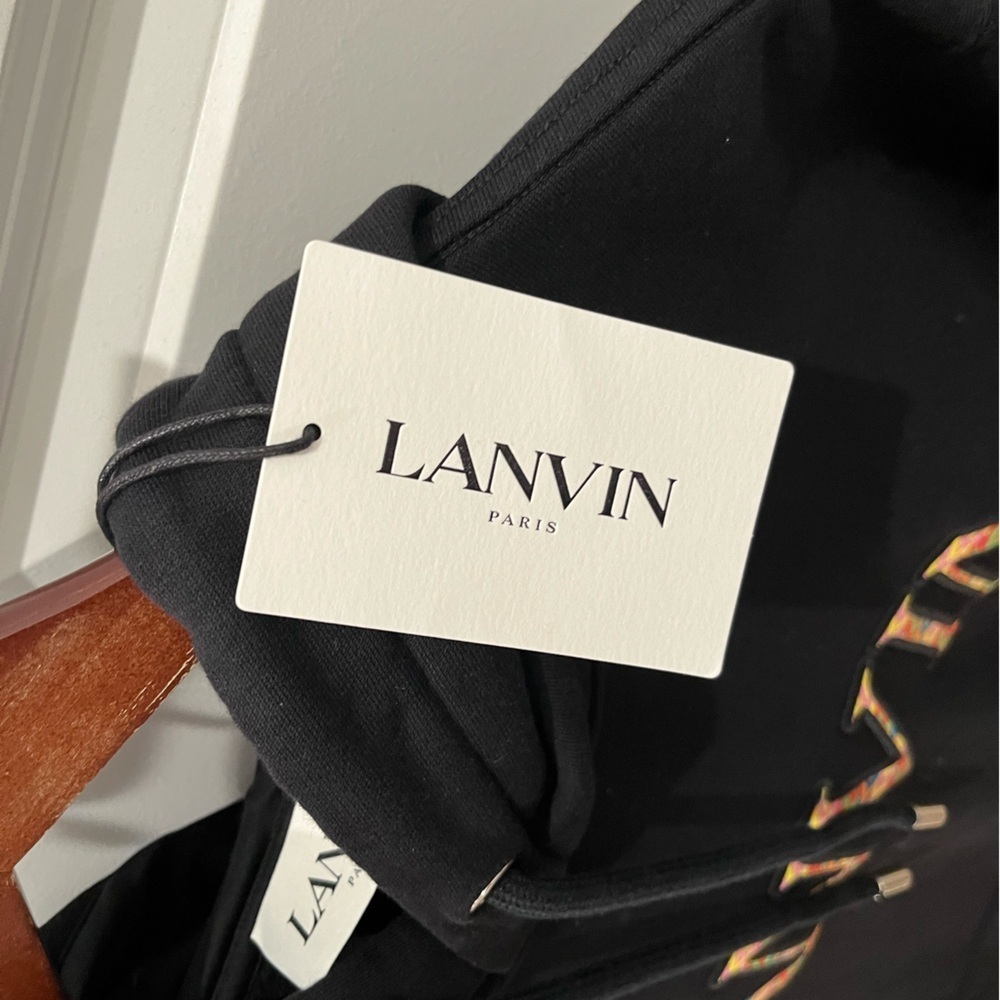 NWT LANVIN FLEECE EUSEBIO HOODIE SWEATSHIRT CURB LONG - BLACK ORANGE UNISEX L - Picture 7 of 8